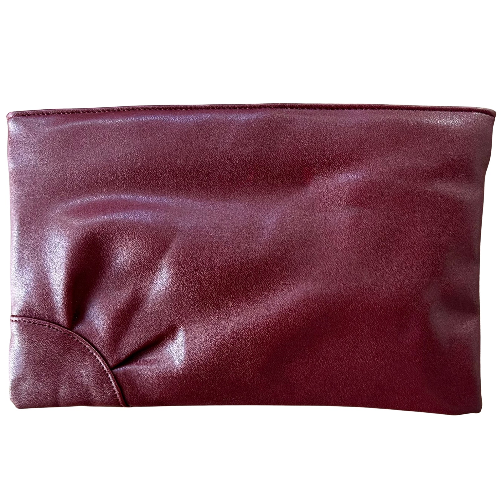 Vintage Oxblood Faux Leather Envelope Clutch Wristlet Burgundy Zip Korea 80s